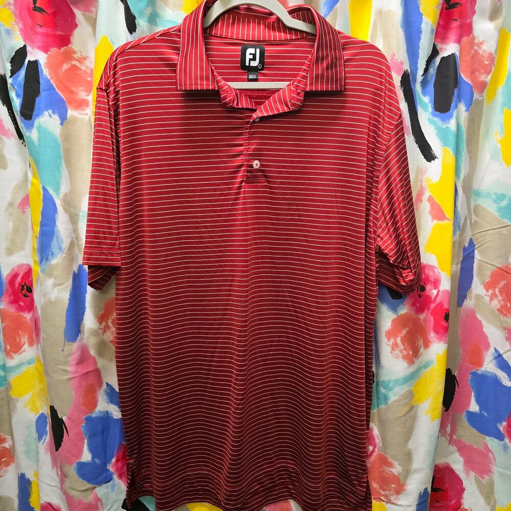 Foot Joy red white striped short sleeve mens polo golf shirt large